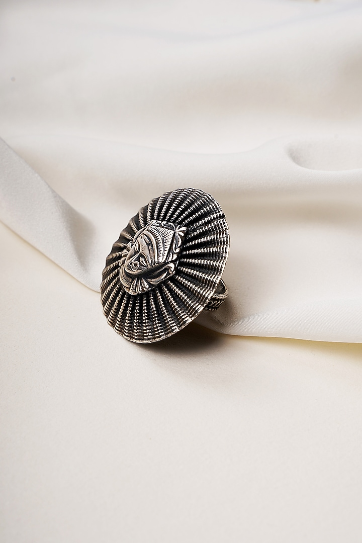Oxidised Finish Durga Maa Statement Ring In Sterling Silver by Swadeshi Pitara at Pernia's Pop Up Shop