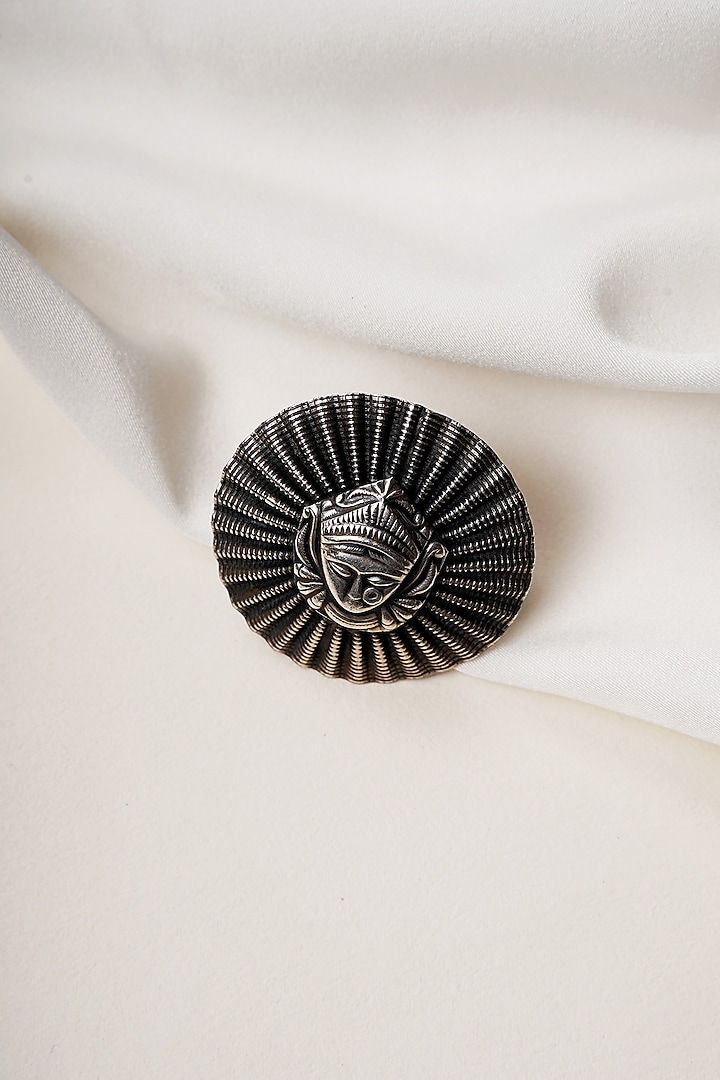 Oxidised Finish Durga Maa Statement Ring In Sterling Silver by Swadeshi Pitara at Pernia's Pop Up Shop