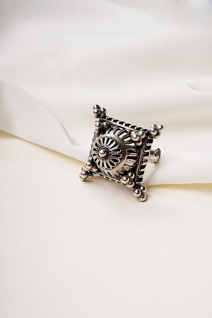 Oxidised Finish Gumbaj Vintage Ring In Sterling Silver by Swadeshi Pitara at Pernia's Pop Up Shop