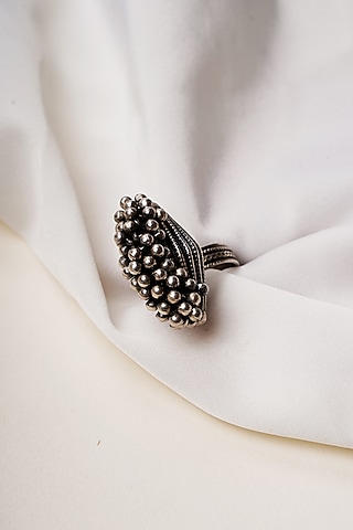 Oxidised Finish Ghungroo Ring In Sterling Silver by Swadeshi Pitara