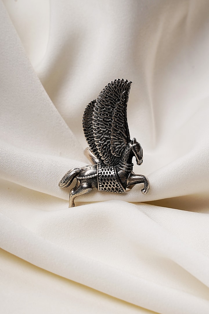 Oxidised Finish Flying Horse Adjustable Ring In Sterling Silver by Swadeshi Pitara at Pernia's Pop Up Shop