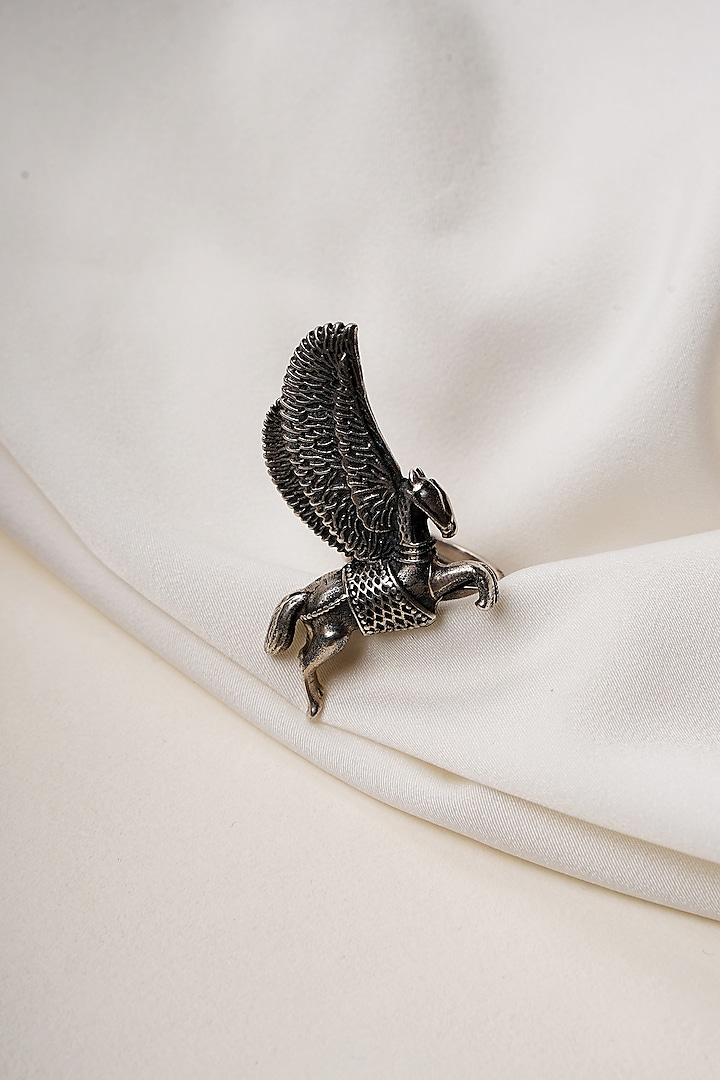 Oxidised Finish Flying Horse Adjustable Ring In Sterling Silver by Swadeshi Pitara at Pernia's Pop Up Shop