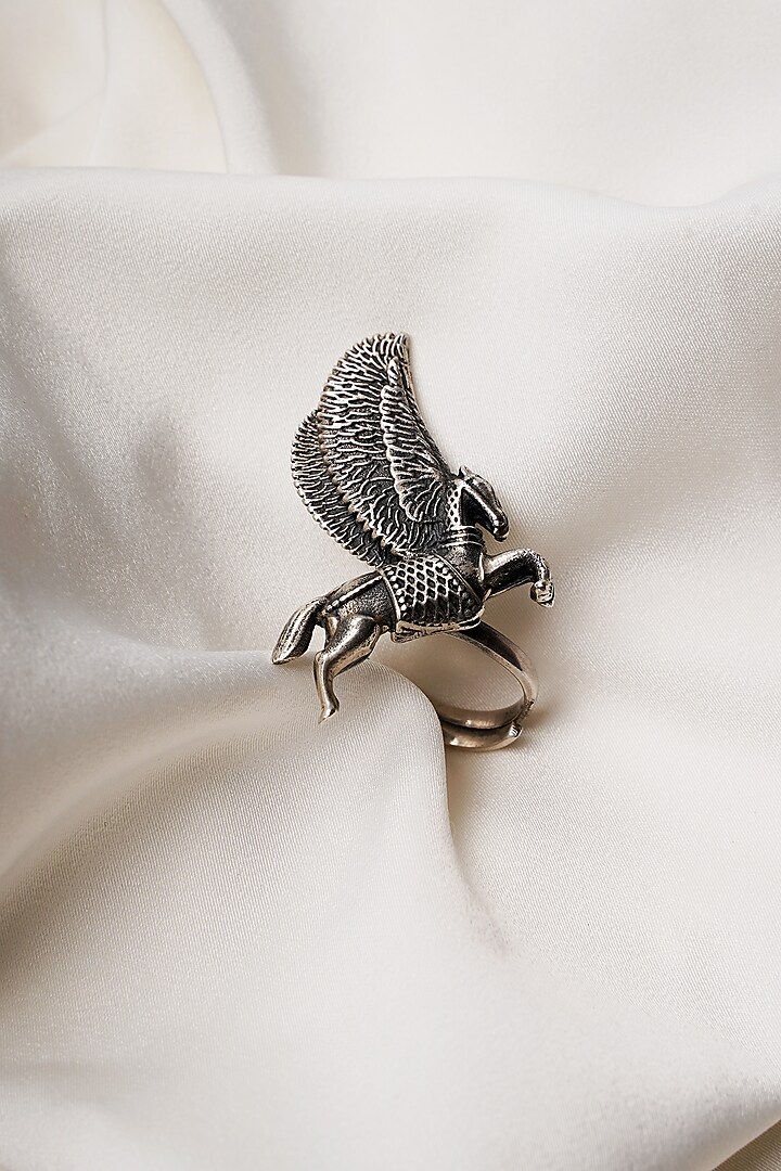 Oxidised Finish Flying Horse Adjustable Ring In Sterling Silver by Swadeshi Pitara at Pernia's Pop Up Shop