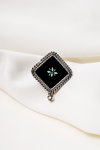 Oxidised Finish Hastkala Hand Painted Adjustable Ring In Sterling Silver by Swadeshi Pitara