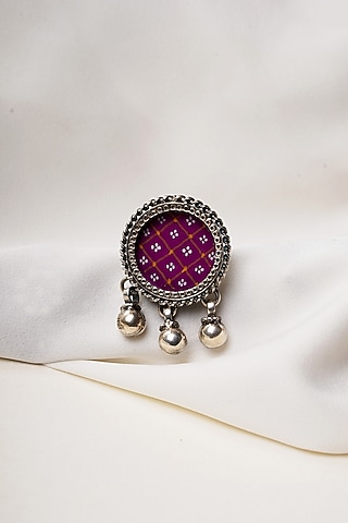 Oxidised Finish Hastkala Hand Painted Adjustable Ring In Sterling Silver by Swadeshi Pitara