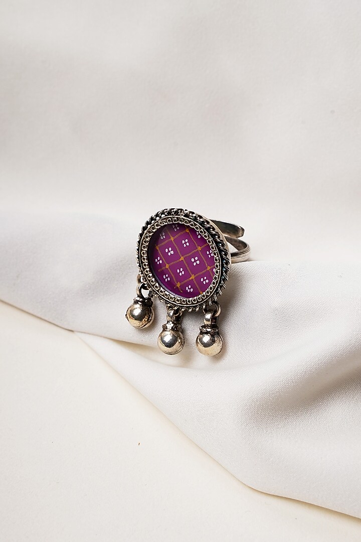 Oxidised Finish Hastkala Hand Painted Adjustable Ring In Sterling Silver by Swadeshi Pitara at Pernia's Pop Up Shop