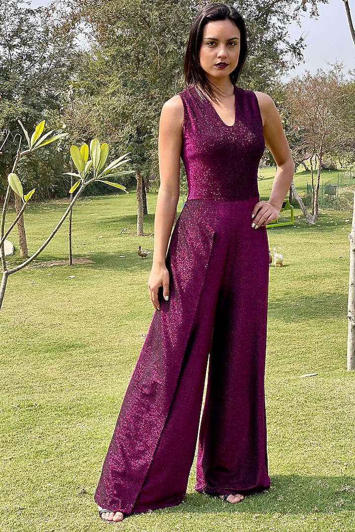 Purple Lurex Jumpsuit by Swatee Singh at Pernia's Pop Up Shop