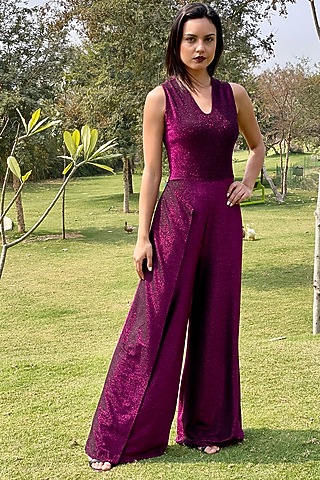 Purple Lurex Jumpsuit by Swatee Singh
