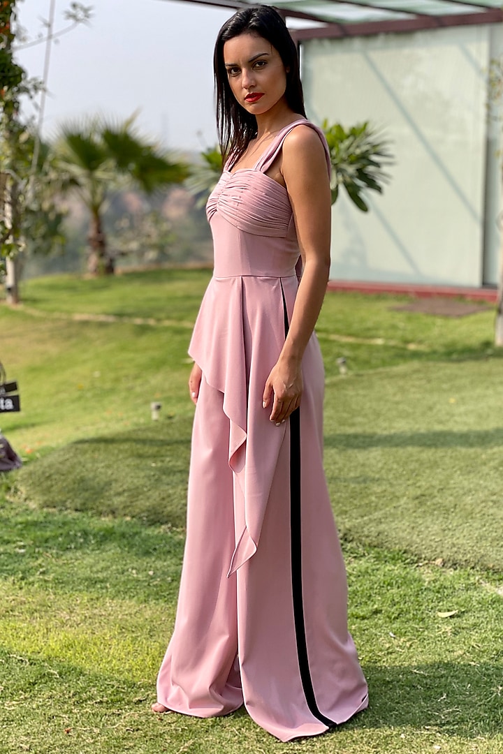 Blush Pink Jumpsuit With Asymmetric Jumpsuit by Swatee Singh at Pernia's Pop Up Shop