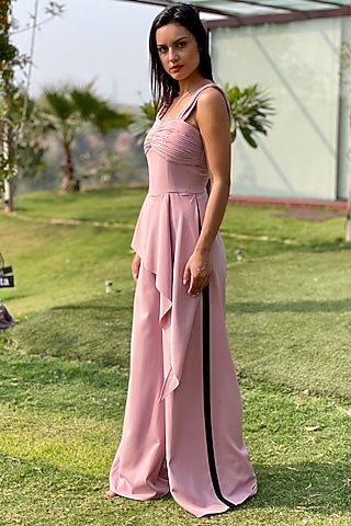 Blush Pink Jumpsuit With Asymmetric Jumpsuit by Swatee Singh
