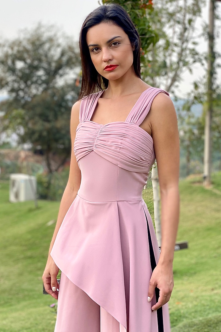 Blush Pink Jumpsuit With Asymmetric Jumpsuit by Swatee Singh at Pernia's Pop Up Shop