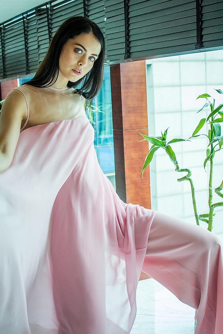 Blush Pink Draped Crepe Jumpsuit by Swatee Singh at Pernia's Pop Up Shop
