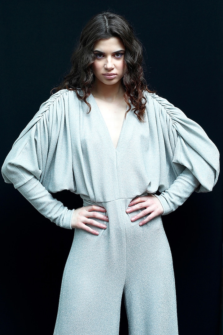 Silver Cowl Body Jumpsuit by Swatee Singh at Pernia's Pop Up Shop