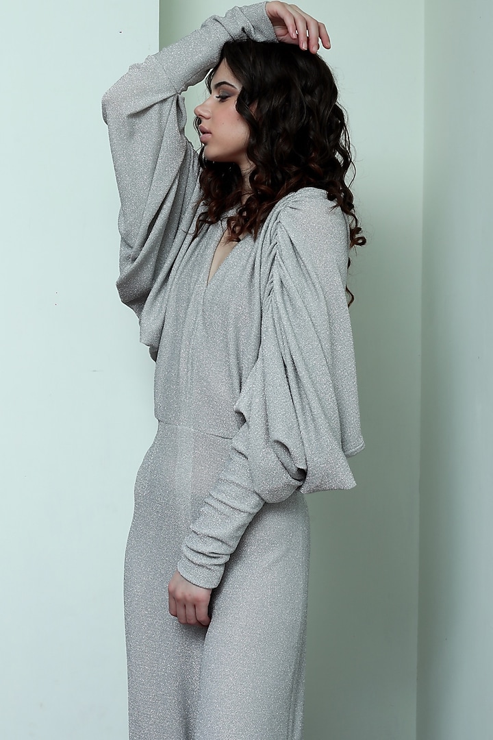 Silver Cowl Body Jumpsuit by Swatee Singh at Pernia's Pop Up Shop