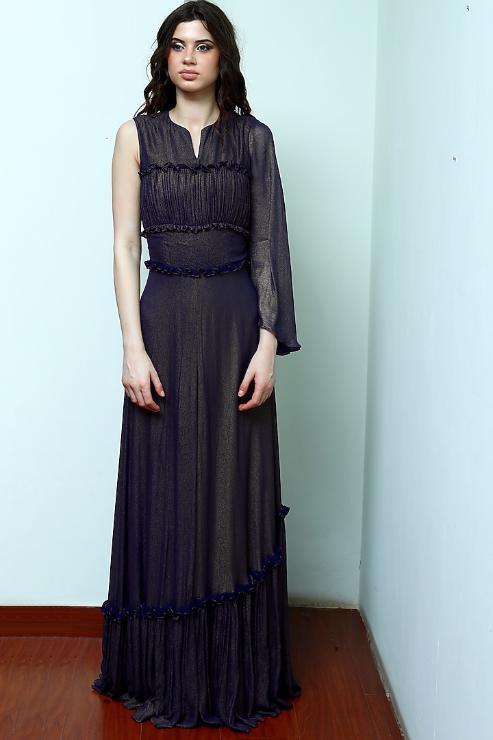 Navy Blue Flared Gown by Swatee Singh at Pernia's Pop Up Shop