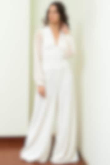 Ivory Pleated & Puffed Jumpsuit by Swatee Singh