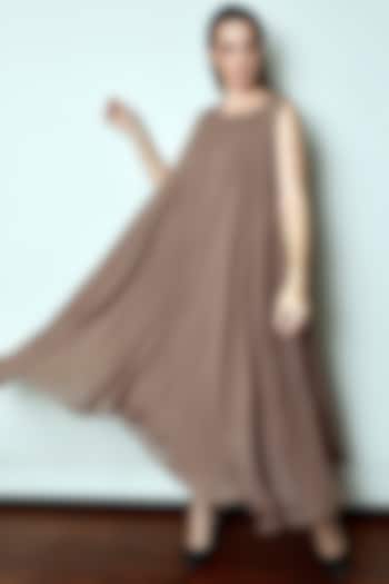 Brown Draped Maxi Dress by Swatee Singh
