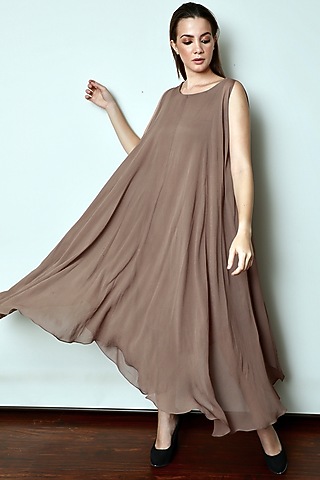 Brown Draped Maxi Dress by Swatee Singh