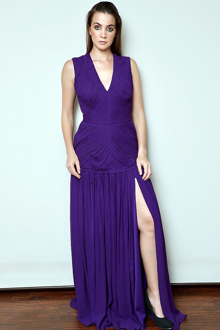 Purple Pleated Gown by Swatee Singh