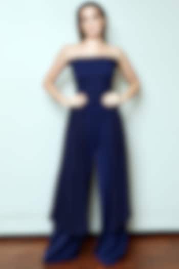 Midnight Blue Draped Jumpsuit by Swatee Singh