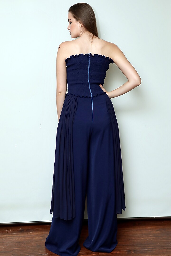 Midnight Blue Draped Jumpsuit by Swatee Singh at Pernia's Pop Up Shop