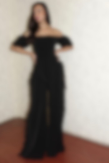Black Off- Shoulder Embellished Jumpsuit by Swatee Singh at Pernia's Pop Up Shop