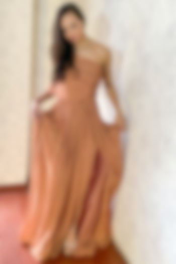 Peach Corset Gown With Drape by Swatee Singh at Pernia's Pop Up Shop