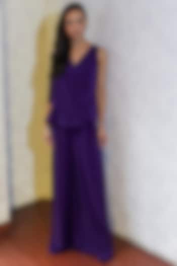 Purple Cape Peplum Jumpsuit by Swatee Singh at Pernia's Pop Up Shop