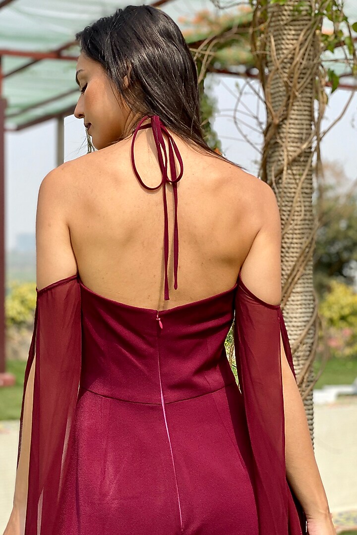 Maroon Jumpsuit With Draped Sleeves by Swatee Singh at Pernia's Pop Up Shop