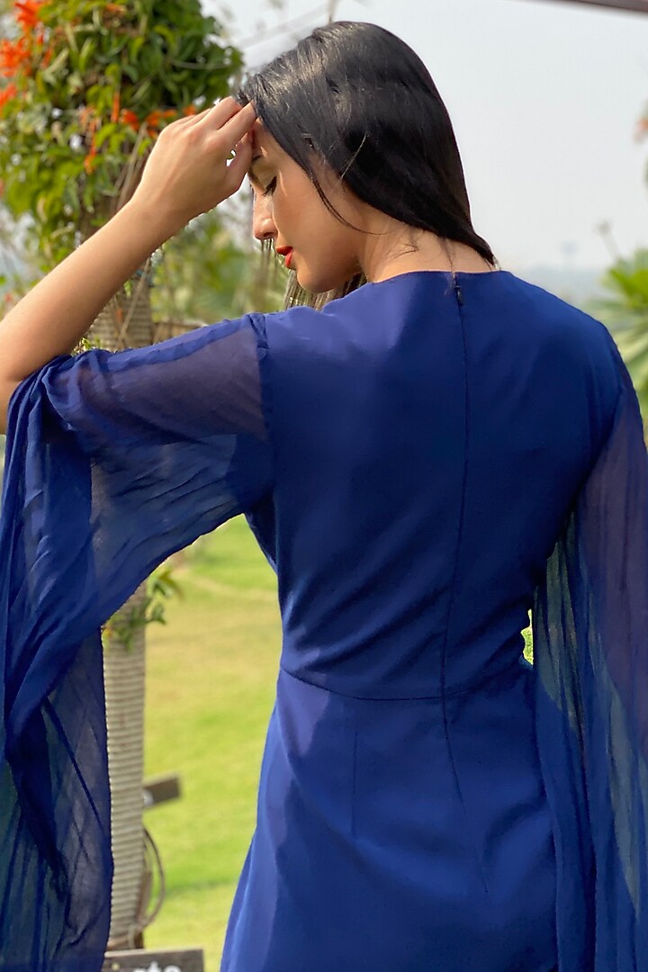 Navy Blue Jumpsuit With Draped Sleeves by Swatee Singh at Pernia's Pop Up Shop