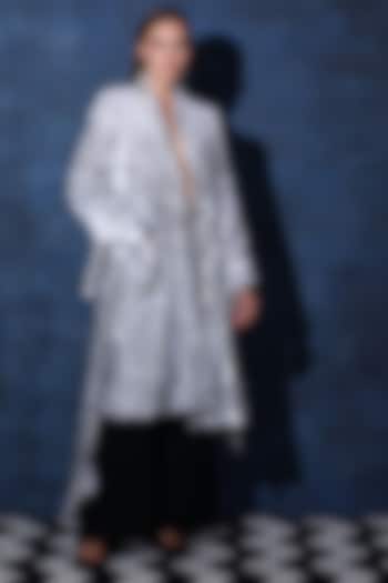 Silver Sequins Overcoat Blazer by Swatee Singh
