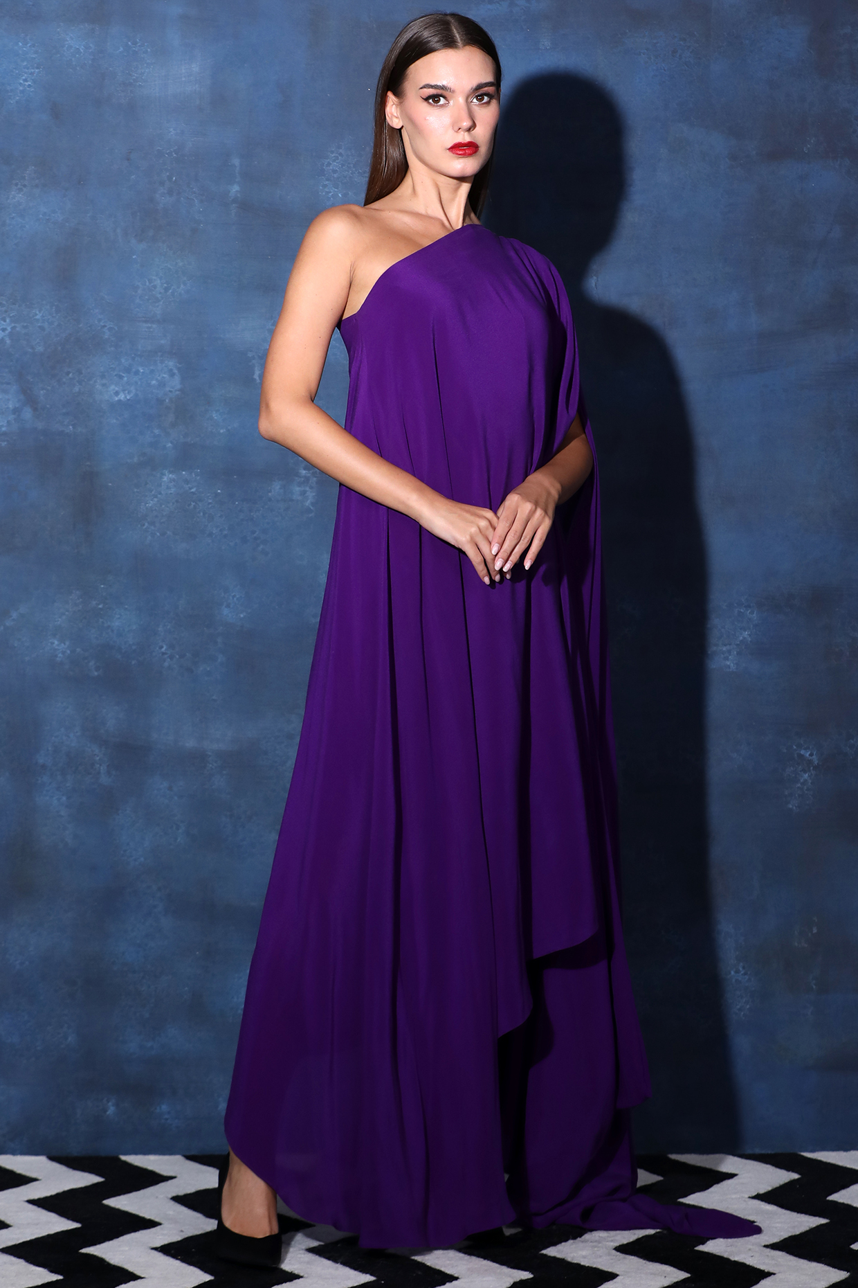Purple Crepe One-Shoulder Maxi Kaftan Dress by Swatee Singh Purple Crepe One-Shoulder Maxi Kaftan Dress by Swatee Singh