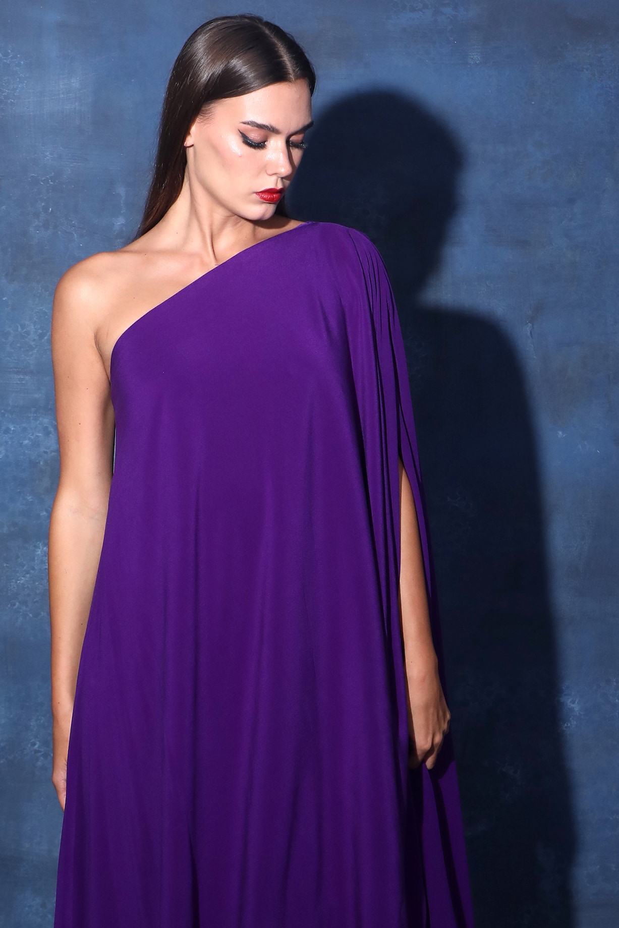 Purple Crepe One-Shoulder Maxi Kaftan Dress by Swatee Singh