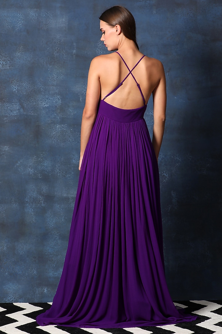 Purple Georgette Backless Engagement Gown by Swatee Singh at Pernia's Pop Up Shop