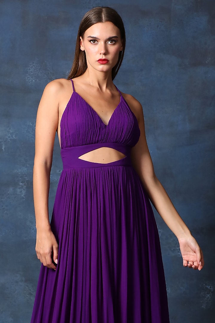 Purple Georgette Backless Engagement Gown by Swatee Singh at Pernia's Pop Up Shop