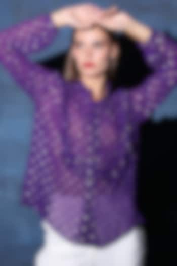 Purple Georgette Textured Shirt by Swatee Singh