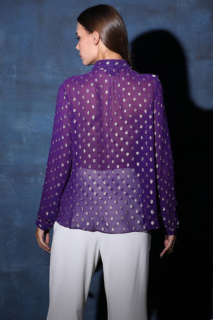 Purple Georgette Textured Shirt by Swatee Singh at Pernia's Pop Up Shop