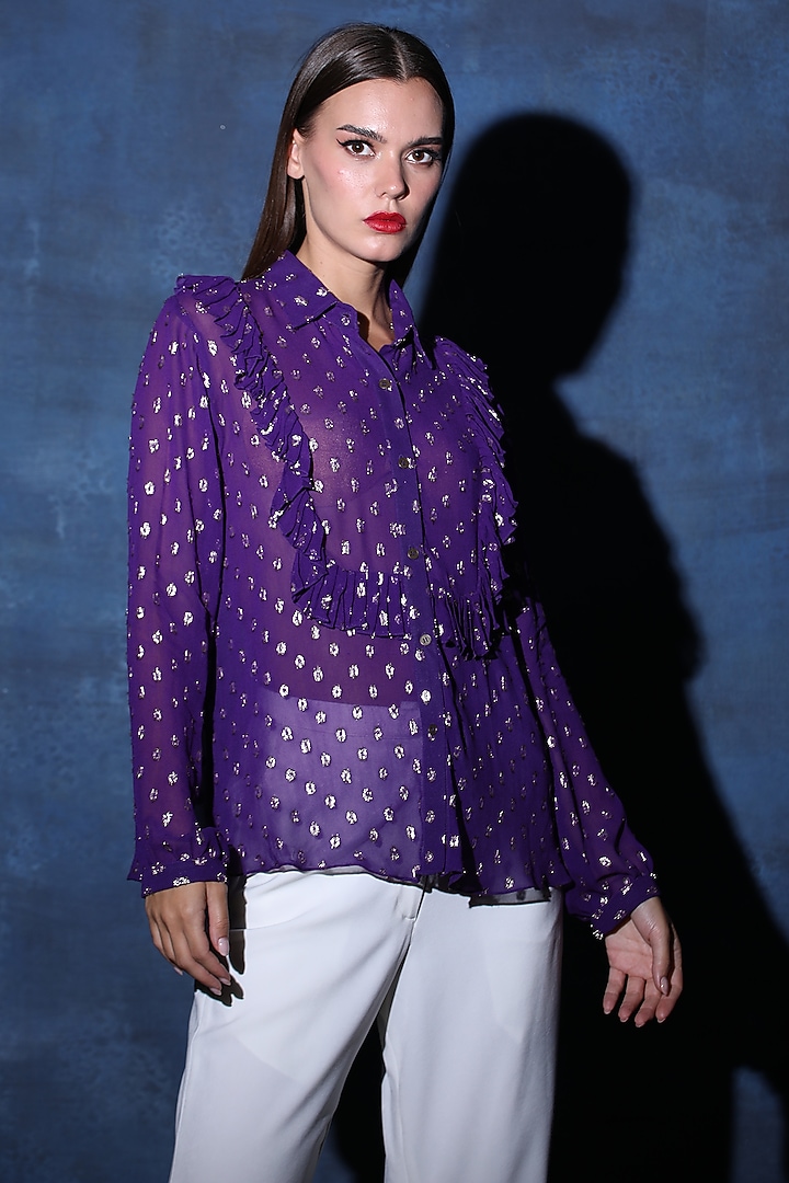 Purple Georgette Textured Shirt by Swatee Singh at Pernia's Pop Up Shop