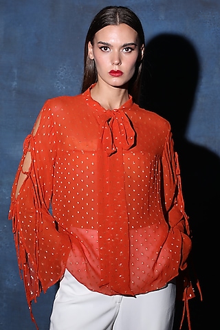Rust Orange Georgette Top by Swatee Singh
