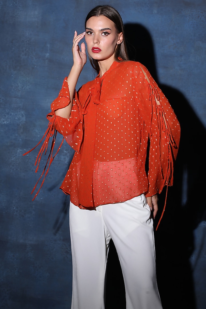 Rust Orange Georgette Top by Swatee Singh at Pernia's Pop Up Shop