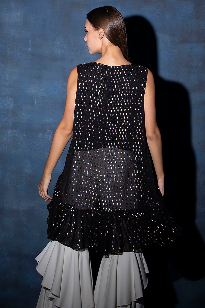 Black Georgette Asymmetrical Top by Swatee Singh at Pernia's Pop Up Shop