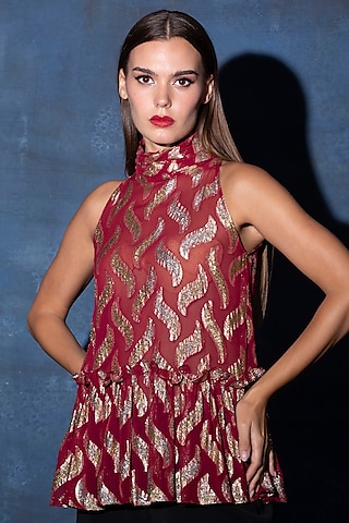 Maroon Georgette Top by Swatee Singh