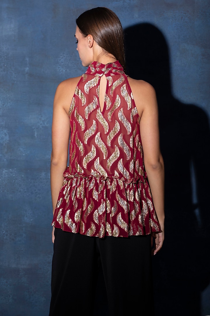 Maroon Georgette Top by Swatee Singh at Pernia's Pop Up Shop