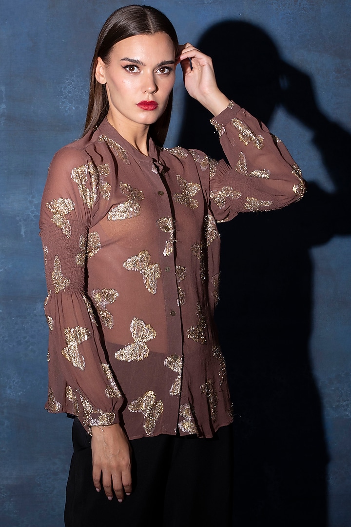 Sand Georgette Top by Swatee Singh at Pernia's Pop Up Shop