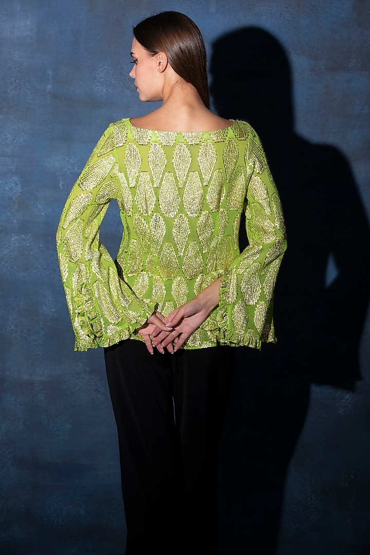 Leaf Green Georgette Top by Swatee Singh at Pernia's Pop Up Shop