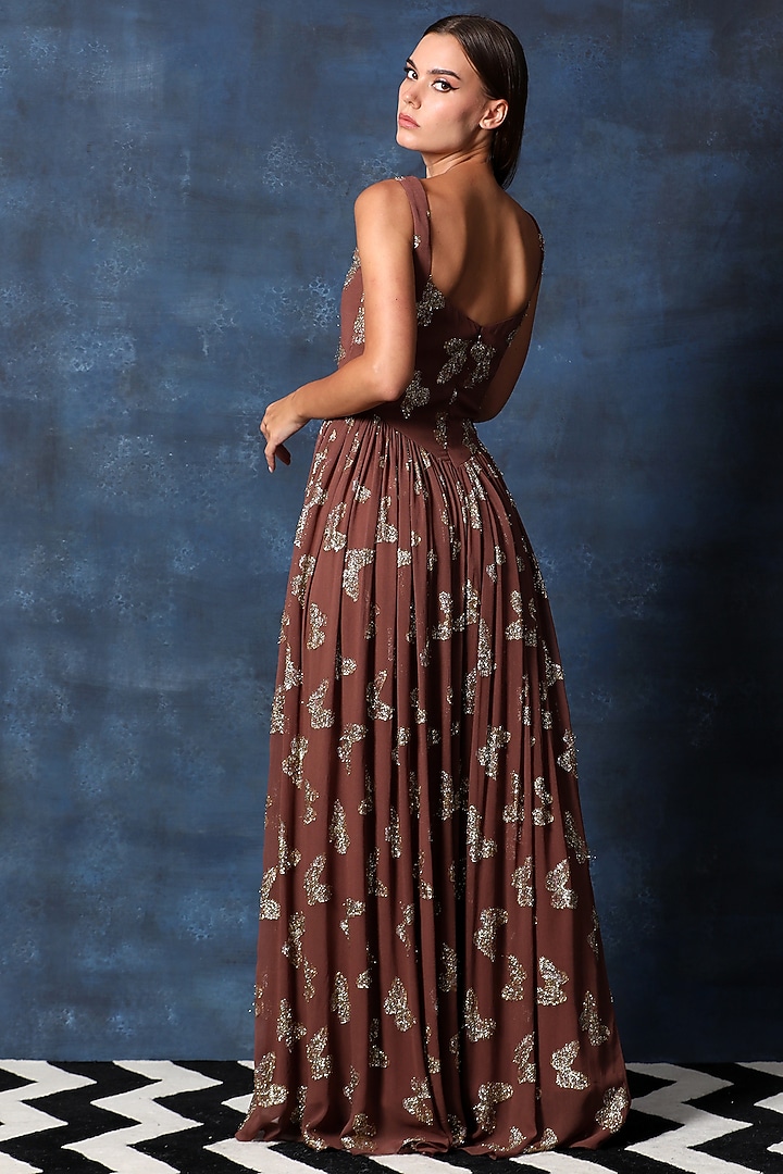 Sand Georgette Party Wear Gown by Swatee Singh at Pernia's Pop Up Shop