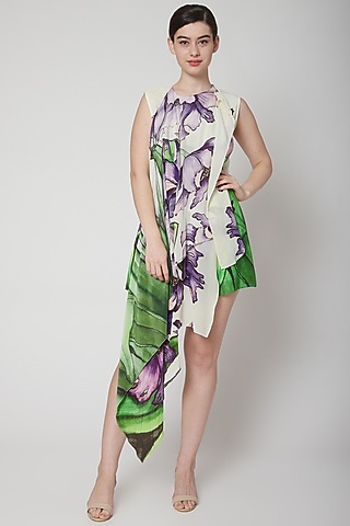 Purple Floral Printed Romper by Swatee Singh