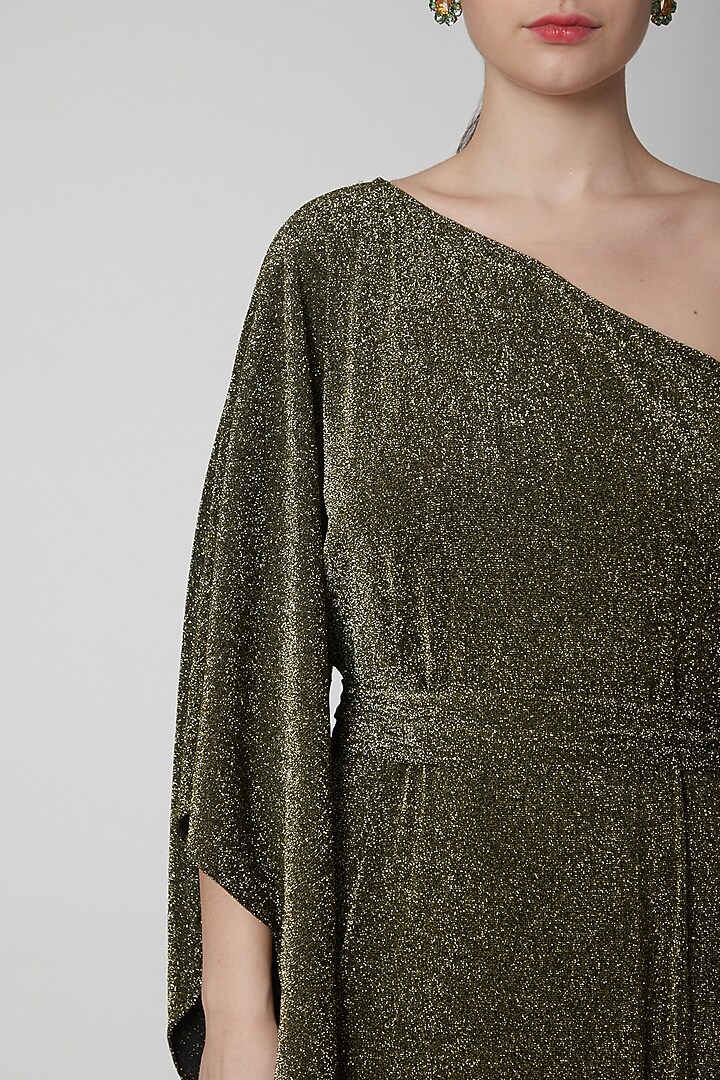 Gold Metallic Gown With Belt by Swatee Singh at Pernia's Pop Up Shop