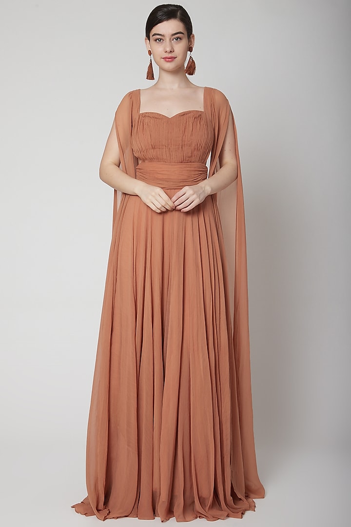 Nude Gown With Flared Sleeves by Swatee Singh at Pernia's Pop Up Shop