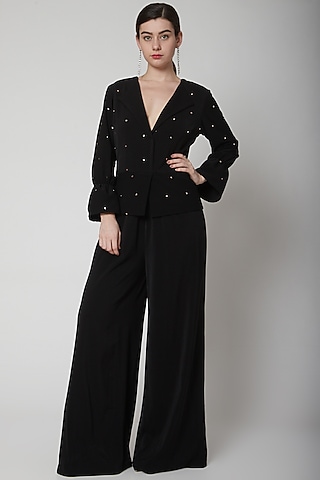 Black Hand Embroidered Jumpsuit by Swatee Singh